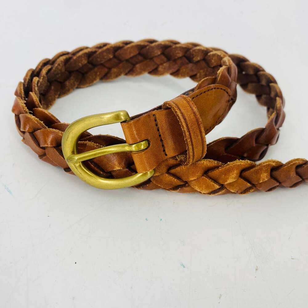 Vintage Eddie Bauer Braided Leather Belt 36 Brown Solid Brass Buckle Made USA